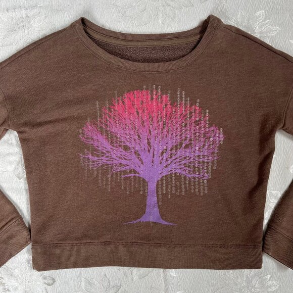 Aeropostale Cotton Blend Wide Neck Long Sleeve Sweater Sequin Tree Print XS - Picture 2 of 14